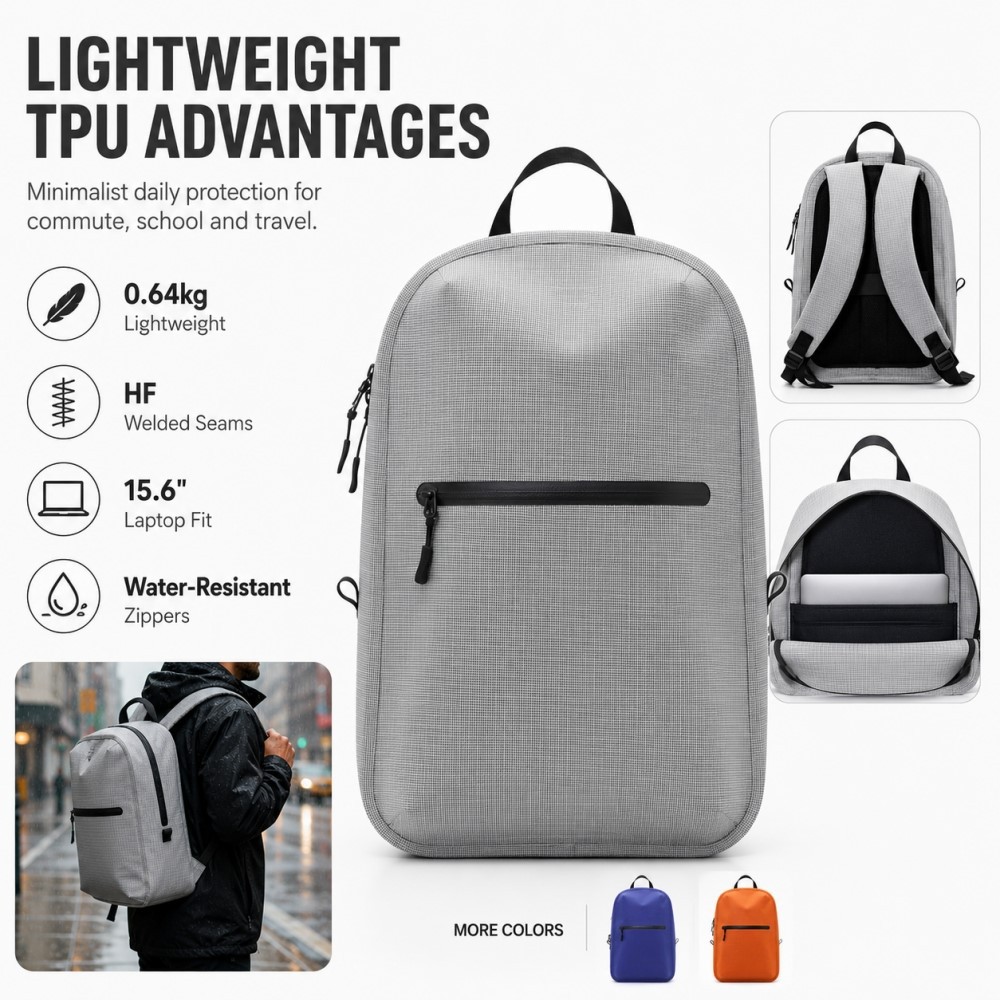 Lightweight waterproof TPU backpack with HF welded seams, 15.6-inch laptop fit, water-resistant zippers, and multiple color options Lightweight waterproof TPU backpack with HF welded seams, 15.6-inch laptop fit, water-resistant zippers, and multiple color options